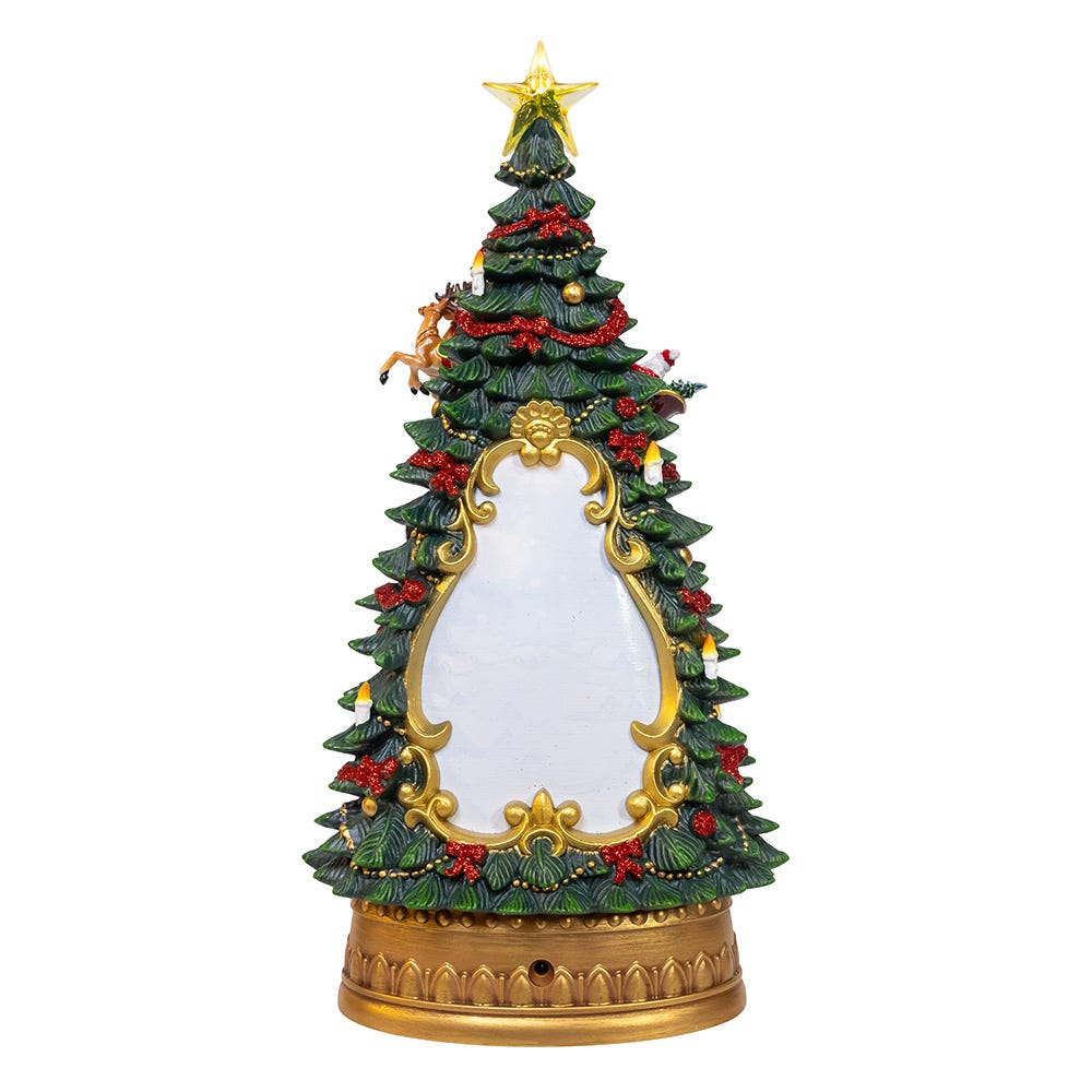 Kurt Adler 13.4-Inch Battery Operated USB LED Lighted Santa and Deer Tablepiece with Spinning Glitter Water